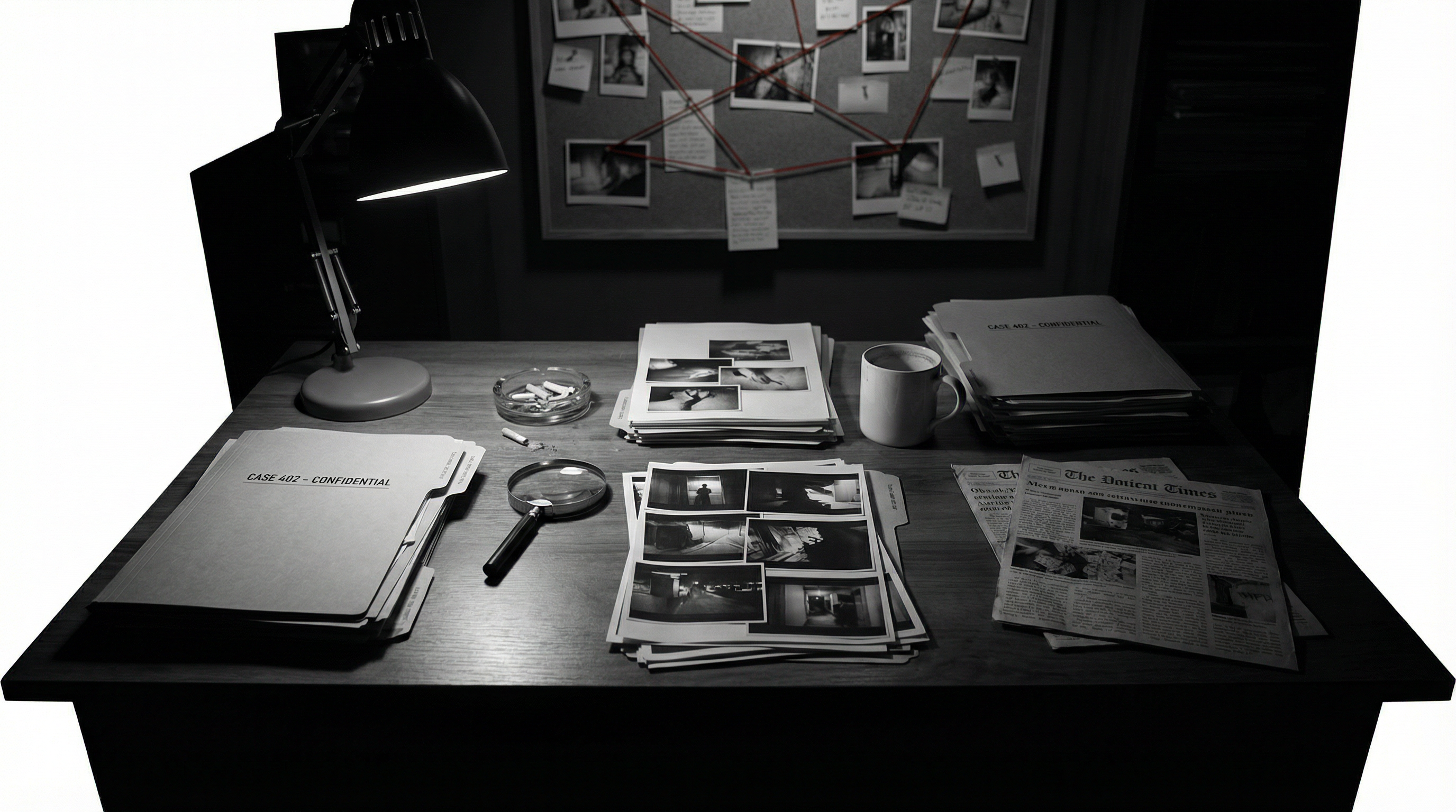 Mesa de investigação com evidências